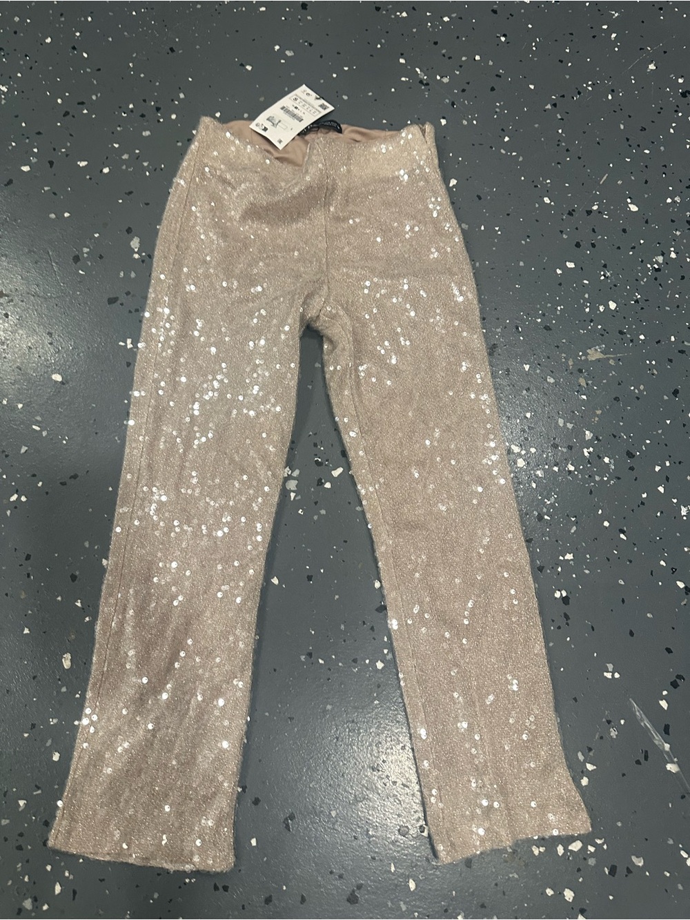 Zara Beige Sequin Straight-Leg Pants